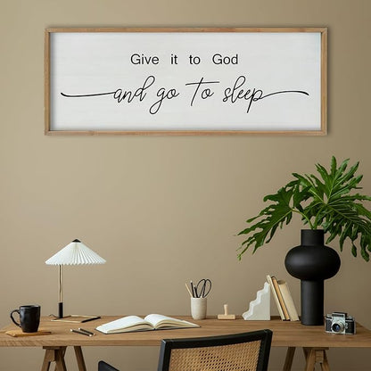 SRSZHIYUE Give It To God And Go to Sleep Sign Wall Decor 40"×15" for Master Bedroom Above Bed Guest Room Over Art Decoration (Wood)