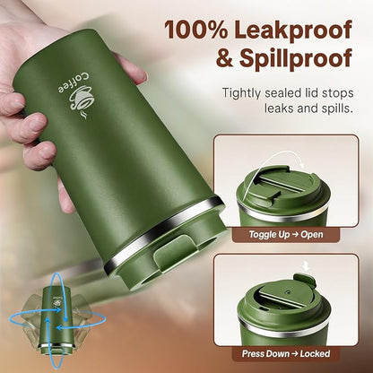 17oz Travel Coffee Mug ,Leakproof Vacuum Coffee Cup Insulated Tumbler | 304 Stainless Steel, Double-Wall Vacuum Insulated, Leakproof, Fits Hot & Cold Drinks Car Cup Holders, Travel, Office