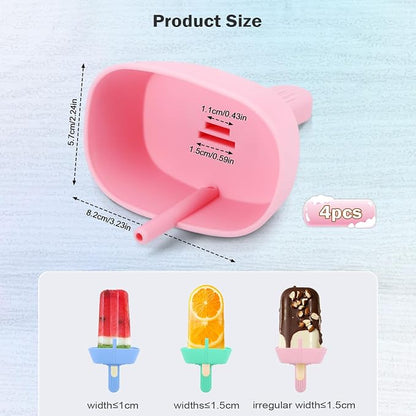 4 Pcs Silicone Drip Free Popsicle Holder for Kids, Reusable Popsicle Drip Catcher with Straw, Thick Ice Lolly Holder, Ice Cream Holder, Ice Lolly Drip Catcher for Home Picnic Party