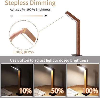 Wood Desk Light,Dimmable Desk Lamps for Bedrooms Touch Lamp Foldable Desk Light Wall Lamp (Sapele Wood)