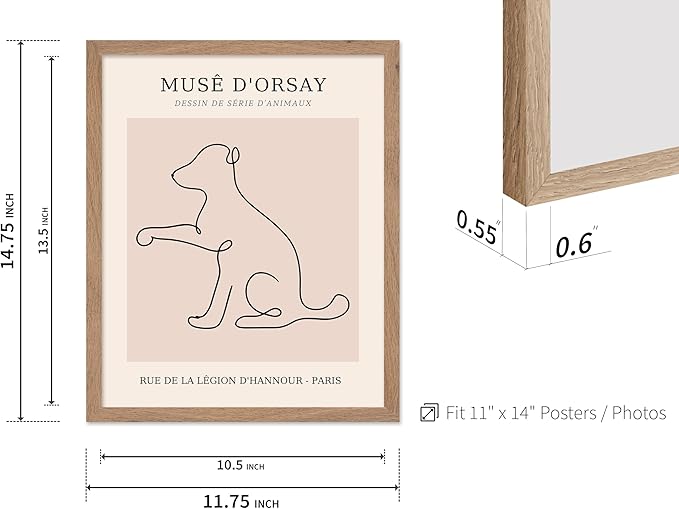 Poster Master Vintage Poster - Retro One Line Dog Drawing Print - Dog Art - Minimal Gift for Men, Women, Animal Lover - Abstract Wall Decor for Home, Office, Bedroom, 11x14 Beige Framed