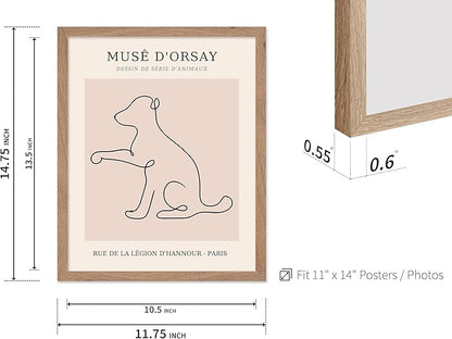 Poster Master Vintage Poster - Retro One Line Dog Drawing Print - Dog Art - Minimal Gift for Men, Women, Animal Lover - Abstract Wall Decor for Home, Office, Bedroom, 11x14 Beige Framed