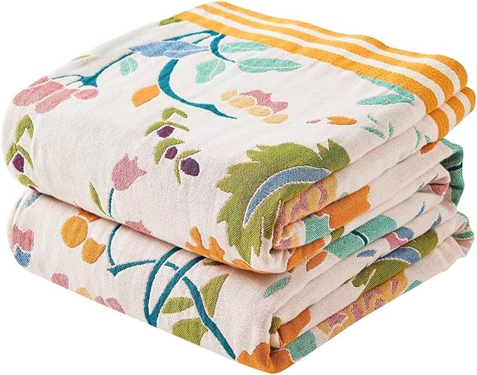 Boho Throw Blanket for Bed, 100% Cotton Soft Rustic Quilt Fall Blanket, 60"x80" Floral Printed Farmhouse Decor Bed Blankets, All Season Rustic Reversible Bohemian Throw Quilt