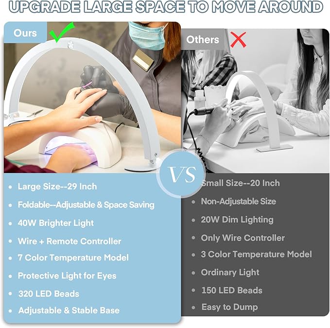 MYSWEETY Half Moon Light for Desk, 29'' 40W Led Nail Tech Desk Lamp, Half Moon Table Lamp with Remote, Stepless Dimming Color Temperature, Lash Light for Eyelash Extensions, Tattoo, Beauty
