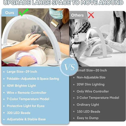 MYSWEETY Half Moon Light for Desk, 29'' 40W Led Nail Tech Desk Lamp, Half Moon Table Lamp with Remote, Stepless Dimming Color Temperature, Lash Light for Eyelash Extensions, Tattoo, Beauty