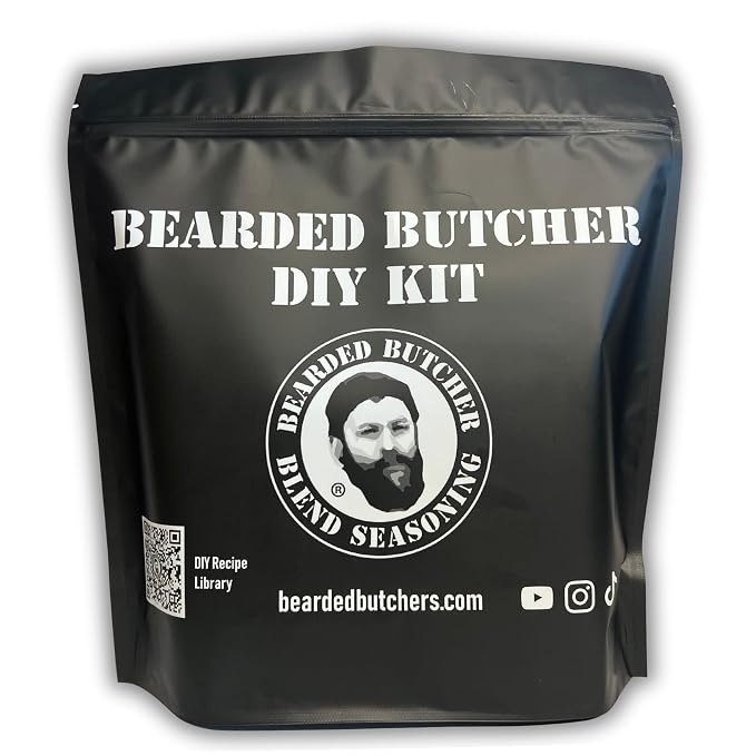 Bearded Butchers Mushroom & Swiss Bratwurst DIY Kit – Brats with Seasoning, Swiss Cheese, Mushroom Bits & 32mm-35mm Natural Hog Casings – Great for Pork, Venison, Elk, Bison – Makes Up to 25 lbs Meat