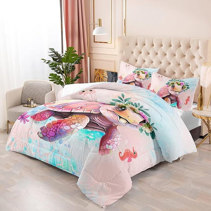 CVHOUSE Sea Turtle Comforter Sets King for Ocean Lovers,Turtle Beach Bedding Sets California King Set,Turtle Bedspread,Turtle Duvet,Turtle Bed Set,Turtle Quilt Set 3 Pcs 1 Comforter and 2 Pillowcases