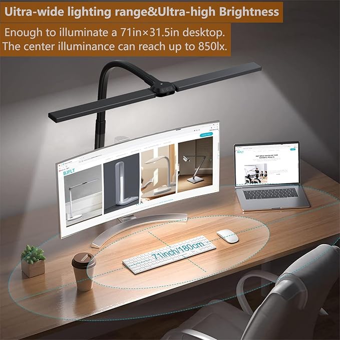 LED Desk Lamp for Office Home,24W Double Head Architect Desk Lamp with Clamp,Remote Control,Ultra Bright Auto Dimming,Stepless Lighting,Flexible Gooseneck Dimming Table Light
