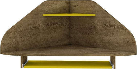 Manhattan Comfort Bradley Mid Century Modern Home Office Floating Corner Desk with Keyboard Shelf, 43.98", Rustic Brown/Yellow