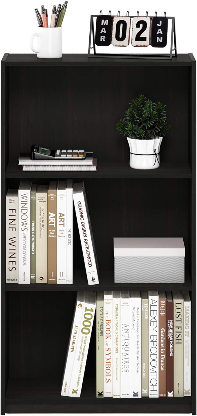 Furinno Basic 3-Tier Bookcase Storage Shelves, Espresso