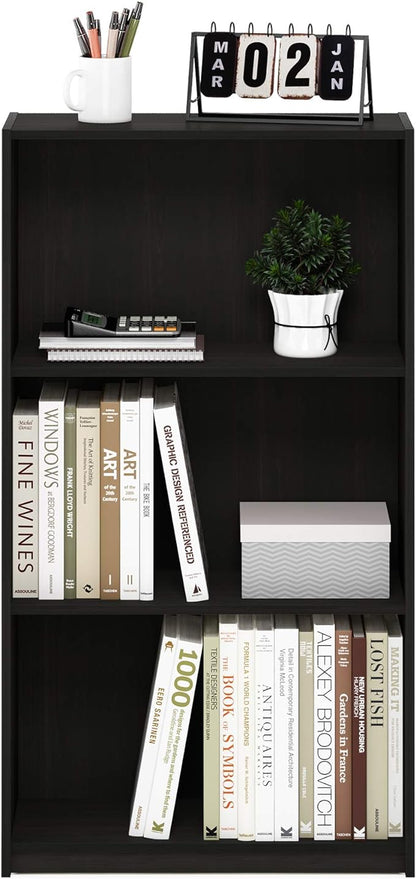 Furinno Basic 3-Tier Bookcase Storage Shelves, Espresso