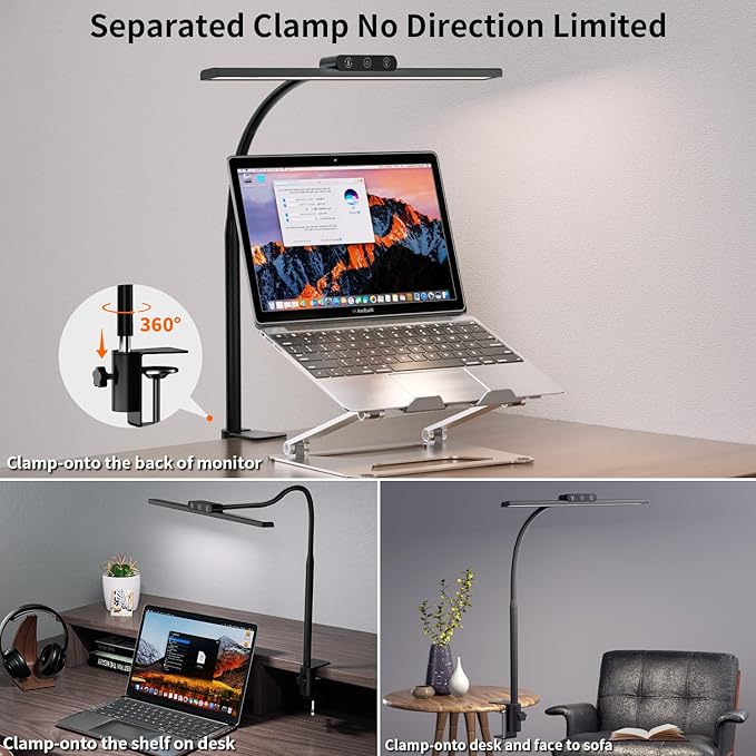 KableRika Desk Lamp,Led Desk Lamps with Clamp,Architect Desk Lights for Home Office Desktop Office Lamp 4-Brightness 4-Color Eye Care Overhead Table Lamp for Computer Monitor Study Reading