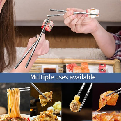 Metal Chopsticks Reusable 316 Stainless Steel Chopsticks Multipack Dishwasher Safe Chop Sticks Square Fancy Laser Engraved Non-slip Korean Chopstick for Cooking Eating 9.45 Inches 5 Pairs Gift SetS