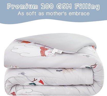 Kids Christmas Comforter Set Full for Boys Girls, Cute Reversible Quilted Bear Snowmen Reindeer Bunny Printed Bedding Set with Pillow Sham, Lightweight Soft Breathable Washable Bed Set 3 Piece