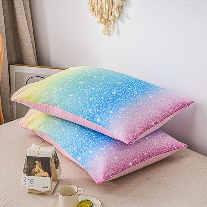 Holawakaka Kids Space Star Glitter Comforter Set Ombre Multi-color Print Gradient Bedding Set Full Size (Multi-color, Full)