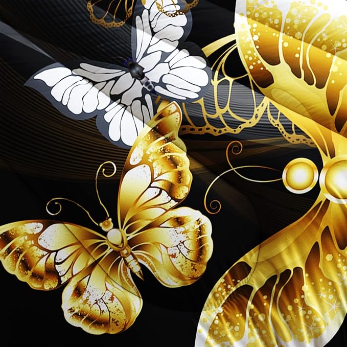 Butterfly Comforter Set for Adults Black and Gold Butterfly Bedding Set Aesthetics Butterflies Quilt Duvet Set Twin Size with 1 Comforter and 2 Pillowcases