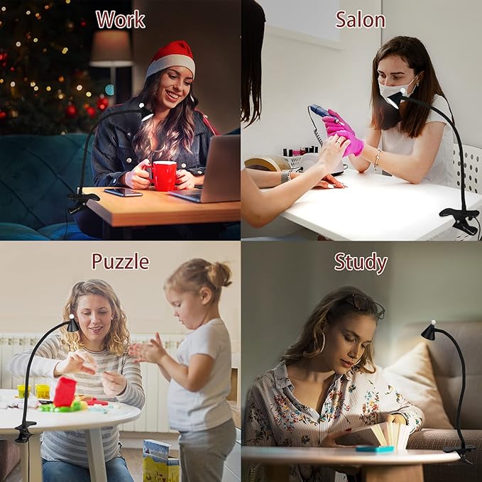 LED Desk Lamp with Clamp,Reading Light with Long Flexible Gooseneck,Clamp Light for Reading,Bed Lights for Headboard,Book Light for Kids with 30 Adjustable Color Modes,Clamp Lamp for Home, Black