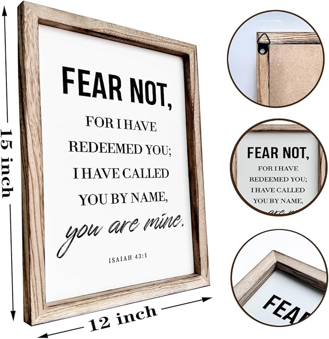 Christian Wooden Wall Sign, Bible Verse Hanging Decor, Master Bedroom Decors, Religious Home Decor, Framed Wall Plaque Sign 15 * 11.5 inches, Christian Gift, Fear Not, for I Have Redeemed You