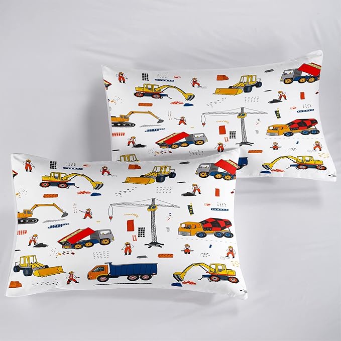 CVHOUSE Tractor Bedding Sets for Boys,Excavators Comforter Twin,Boys Cartoon Truck Comforter Set,Trucks Tractors Cars Quilt Set with 1 Comforter and 2 Pillow Cases- 3 Piece