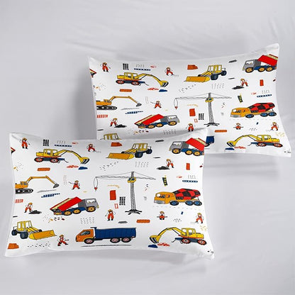 CVHOUSE Tractor Bedding Sets for Boys,Excavators Comforter Full,Boys Cartoon Truck Comforter Set,Trucks Tractors Cars Quilt Set with 1 Comforter and 2 Pillow Cases- 3 Piece