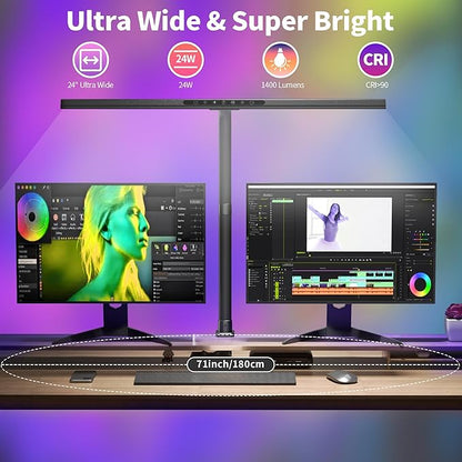 2-in-1 Desk Lamp with RGB Backlight,Architect Desk Lamps for Home Office,24W Tall Desk Lamp with Clamp,60"Timer,25 Lighting Modes,Eye Protection Swing Arm Lamp for Home/Office/Gaming/Study