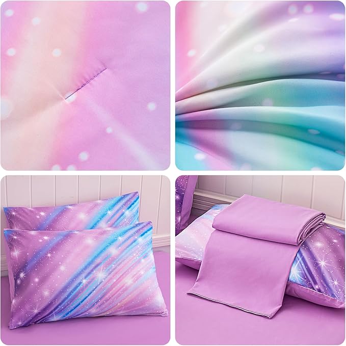 Twin Comforter Set for Girls Galaxy Bedding 7pieces, Ombre Bedding Comforter Sets Rainbow Comforter, Glitter Bedding Twin Teen Comforter Sets for Girls (Twill Rainbow)