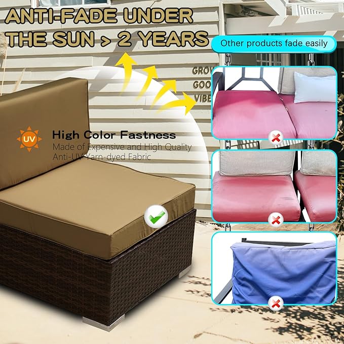ClawsCover 11Pack Outdoor Seat and Back Cushions Replacement Covers Fit for 5-Seater 6Pieces Wicker Rattan Patio Furniture Conversation Set Sectional Couch Chairs,Taupe-Included Cover Only