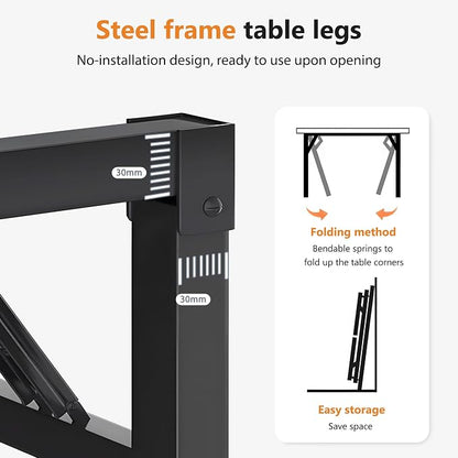 DlandHome 39.4 Inch Small Folding Computer Desk for Home Office, Black | Foldable Writing Table for Small Spaces Bedroom, No Assembly Required, Wood Top Metal Frame, Collapsible Compact Easy Storage