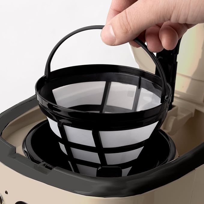 HADEN 12-Cup Programmable Coffee Maker for Home or Office, Putty & Chrome – Drip Brewer Machine with Brew Strength, Delay Brewing, Auto Shut-Off and Reusable Washable Water Filter