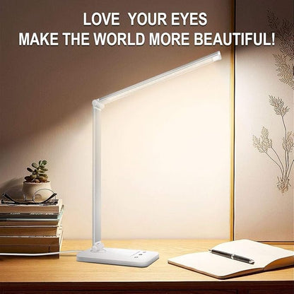 LED Desk Lamp Dimmable Table Lamp Reading Lamp with USB Charging Port, 5 Lighting Modes, Sensitive Control, 30/60 Minutes Auto-Off Timer, Eye-Caring Office Lamp