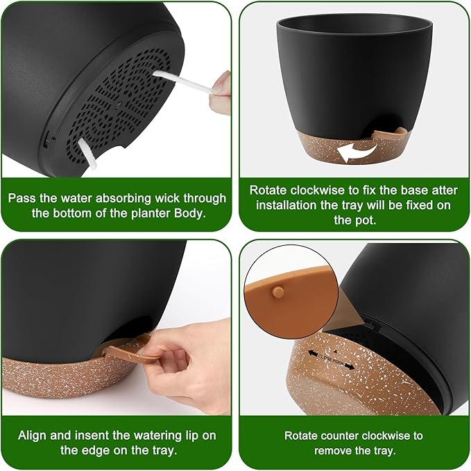 Plant Pots 12/10/9 Inch Self Watering Pots, Set of 3 Plastic Planters with Drainage Holes and Saucers,Plastic Flower Pots,Nursery Planting Pot for Indoor Out Door Plants(Black)