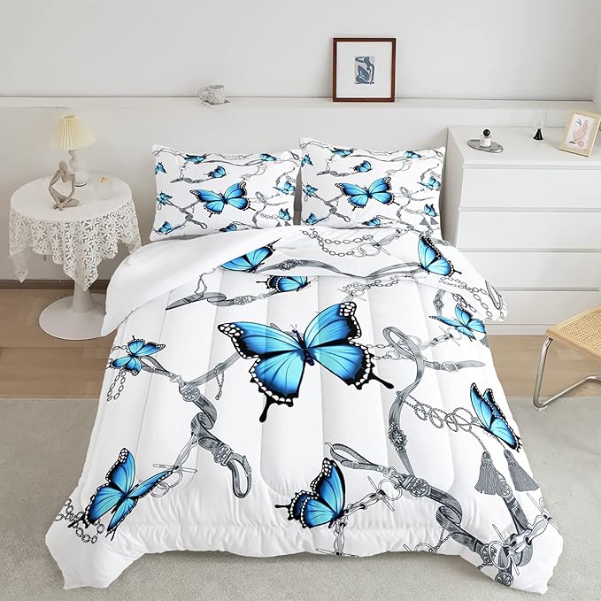 CVHOUSE Butterfly Bedding Set,Butterfly Comforter Twin,Butterfly Comforter Set for Girls Kids Teens,Butterflies Quilt Set with 1 Comforter and 2 Pillow Cases- 3 Piece