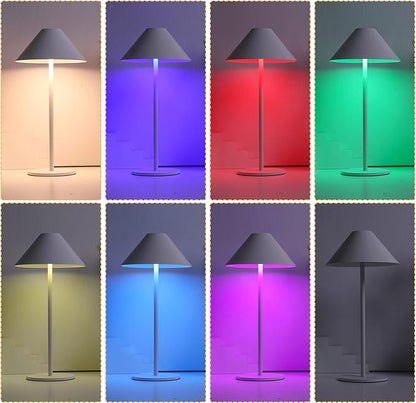 oneleaf Table Lamp RGB Modern LED Cordless,Rechargeable Battery Touch Desk lamp with remote control, Night Light, Metal Shell, for Couple Dinner/Restaurant/Bedroom/Camp-White