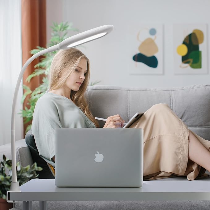 LED Desk Clamp Lamp, Eye Care Table Light Bright Enough for 700 Lumen, 10W Dimmable & 3 Color Modes, Flexible Gooseneck Touch Desk Lights for Home/Office/Reading/Work (White)