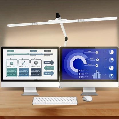 Led Desk Lamp for Home Office, Ultra Bright Touch-Dimming Architect Table Lamp with Clamp, 24W Adjustable Foldable Three Swing Arm Eyecare Led Desk Light with Infrared Sensor -White