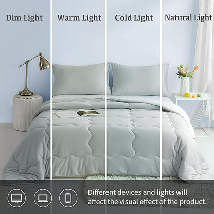COTTEBED Ultra-Soft Reversible Comforter Set Twin Sized, Jersey Knit T-Shirt Feel Lightweight Cozy Bedding Blanket Quilt for Boy Kids Girl School College Dorm All Season(Twin/TwinXL Light Grey White)