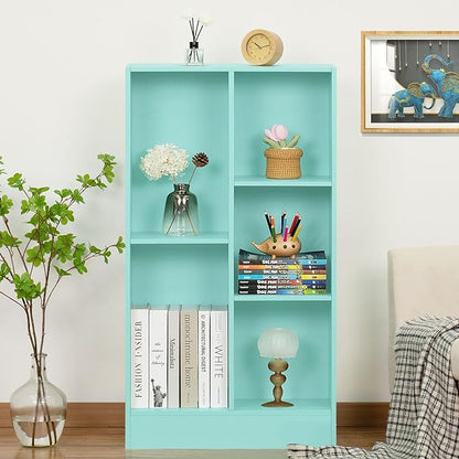 LEYAOYAO 5 Cube Bookshelf with Base,3 Tier Modern Mint-Green Kids Bookcase,Standing Wide Bookshelves Storage Organizer Toy Shelf,Wood Display Children's Book Shelves for Bedroom,Living Room,Nursery