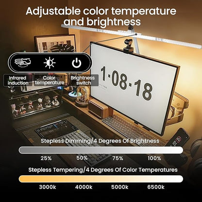 Led Desk Lamp for Home Office, Ultra Bright Touch-Dimming Architect Table Lamp with Clamp, 24W Adjustable Foldable Three Swing Arm Eyecare Led Desk Light with Infrared Sensor -White