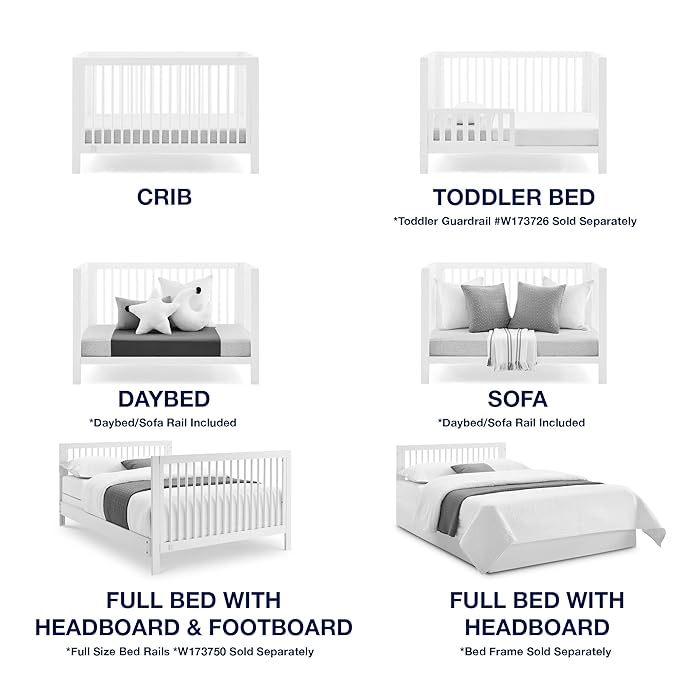 babyGap by Delta Children Charlie 6-in-1 Convertible Crib TrueSleep Crib and Toddler Mattress (Bundle), Bianca White