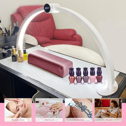LED Half Moon Nail Desk Lamp for Professionals Smart Display 3000-6000k 45w Adjustable Brightness, Color Temperature Led Light for Nails Desk Lamp 29.5IN