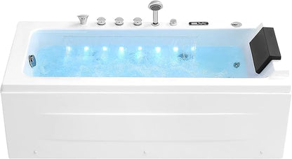 67 in Whirlpool Bathtub,Empava Jetted Tub with Heater,Hydro Massage Bathtub with 9 Water Jets+8 Air Jets,SPA Bathtub with Waterfall,Whirlpool Tub with Light,LED Control Panel