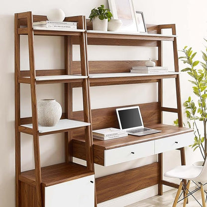 Modway Bixby 2-Piece Home Office Desk and Bookshelf Display Case in Walnut White