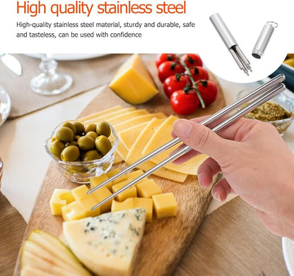 1 Set Folding Chopsticks Travel Utensils with Case Stainless Steel Tableware Retractable Chopsticks Chinese Outdoor Cutlery 304 Stainless Steel Foldable Student Noodle