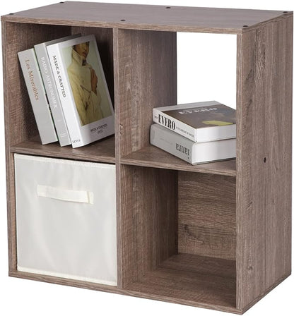PACHIRA E-Commerce US 4-Cube Organizer Storage Bookcase Bookshelf Suit 11 Inch Storage Bins, Wood Sturdy Cubby Cube Closet Unit Assemble Display Rack Shelving, Rustic Brown Oak