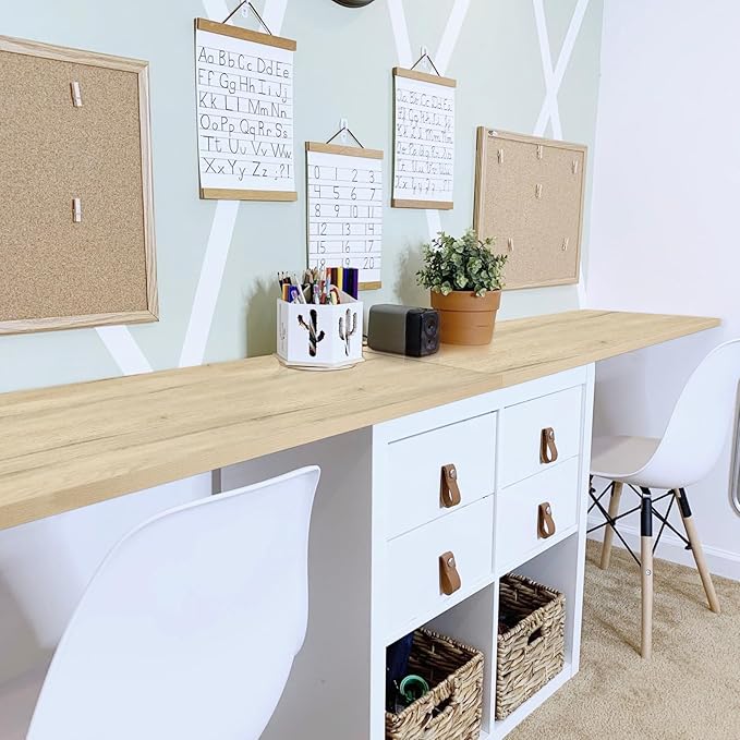 Kaboon Universal Tabletop 55"x23.62" Solid One-Piece Melamine Table Top, Double Desk L-Desk DIY, Home and Office Countertop, Oak