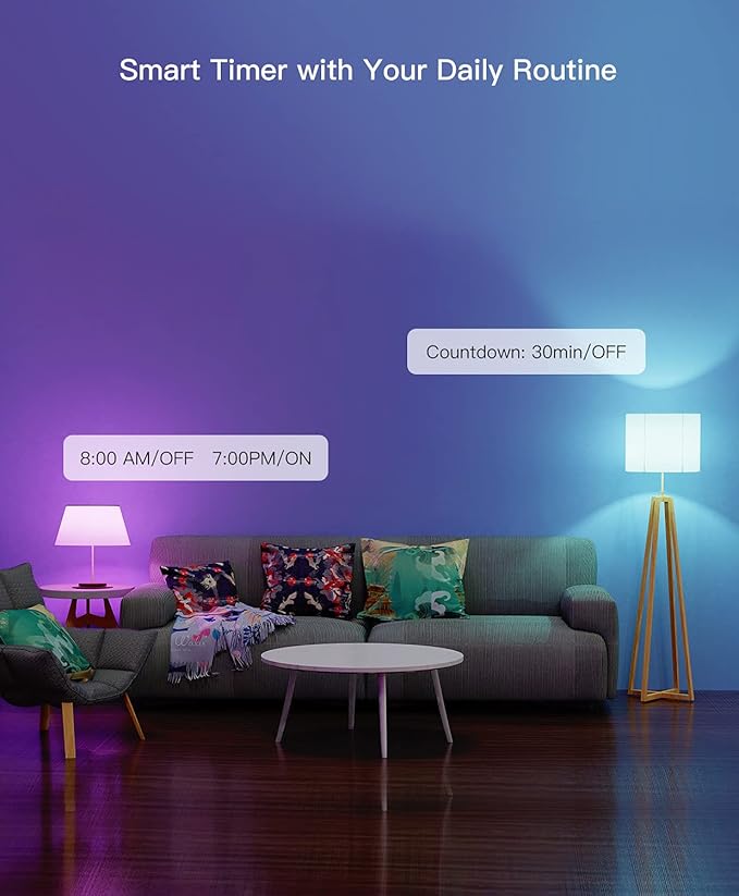 Treatlife Smart Light Bulb, Dimmable Multicolor and White LED Bulb, Compatible with Alexa, Google Assistant, A19 E26 8W (60W Equivalent), No Hub Required, 2 Pack