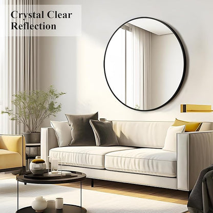 Fabuday Black Round Mirror 39 Inch - Big Circle Wall Mirror for Bathroom, Living Room, Hallway, Entryway, Matte Aluminum Frame Large Circular Mirrors for Wall Decor