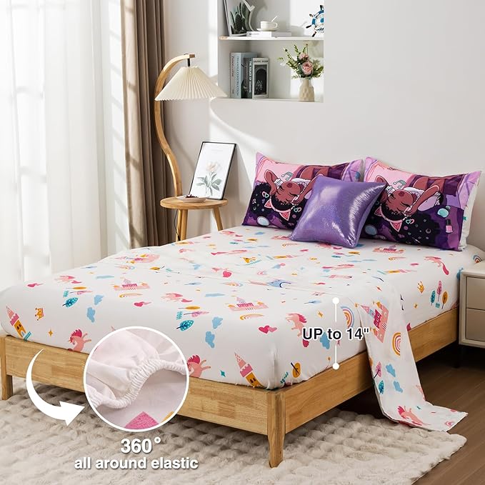 A Nice Night Purple Comforter Sets,Black Girl Listening Music Printed, 6Pcs Bed in A Bag Full Size All Seasons Bedding Set,for Kids, Girls