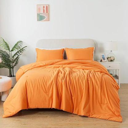 Queen Burnt Orange Comforter Set, Terracotta Skin-friendly Rust Boho Bedding Set & Collections, Breathable Fluffy Microfiber 3 PCS (90"x90") Comforter Set for All Seasons with Pillowcases