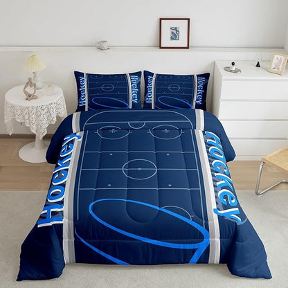 Feelyou Kids Hockey Player Comforter Set Twin Size Ice Hockey Bedding Set for Boys Girls Teens Bedroom Decor Ice Sports Games Comforter Puck Hockey Duvet Set with 1 Pillow Case